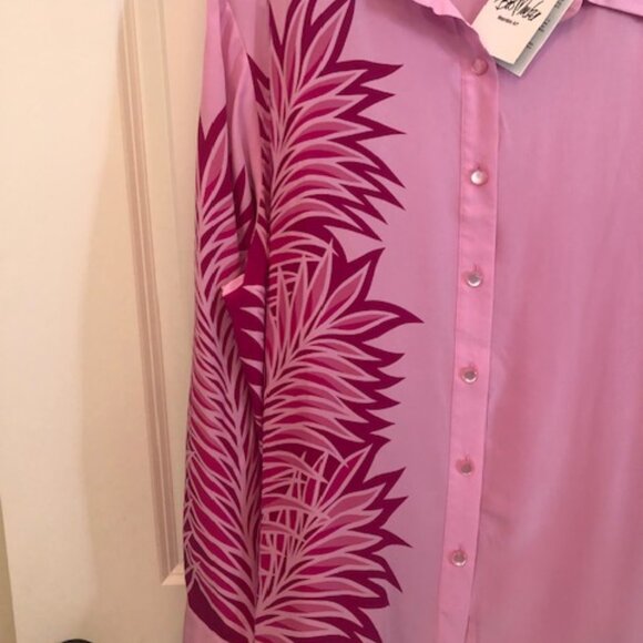 NWT Vintage Bob Mackie 100% Silk Wearable Art Pink Palms Blouse Shirt Size XL - Picture 8 of 12